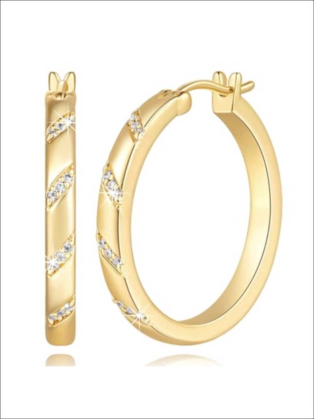 14K Gold Plated Cubic Zirconia Hoop Earrings Hinged 20mm 25mm